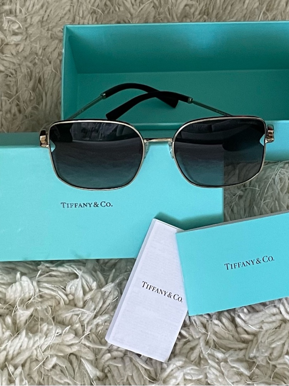 Tiffany & Co. Gold Frame Blue-Black Lens Men's Sunglasses